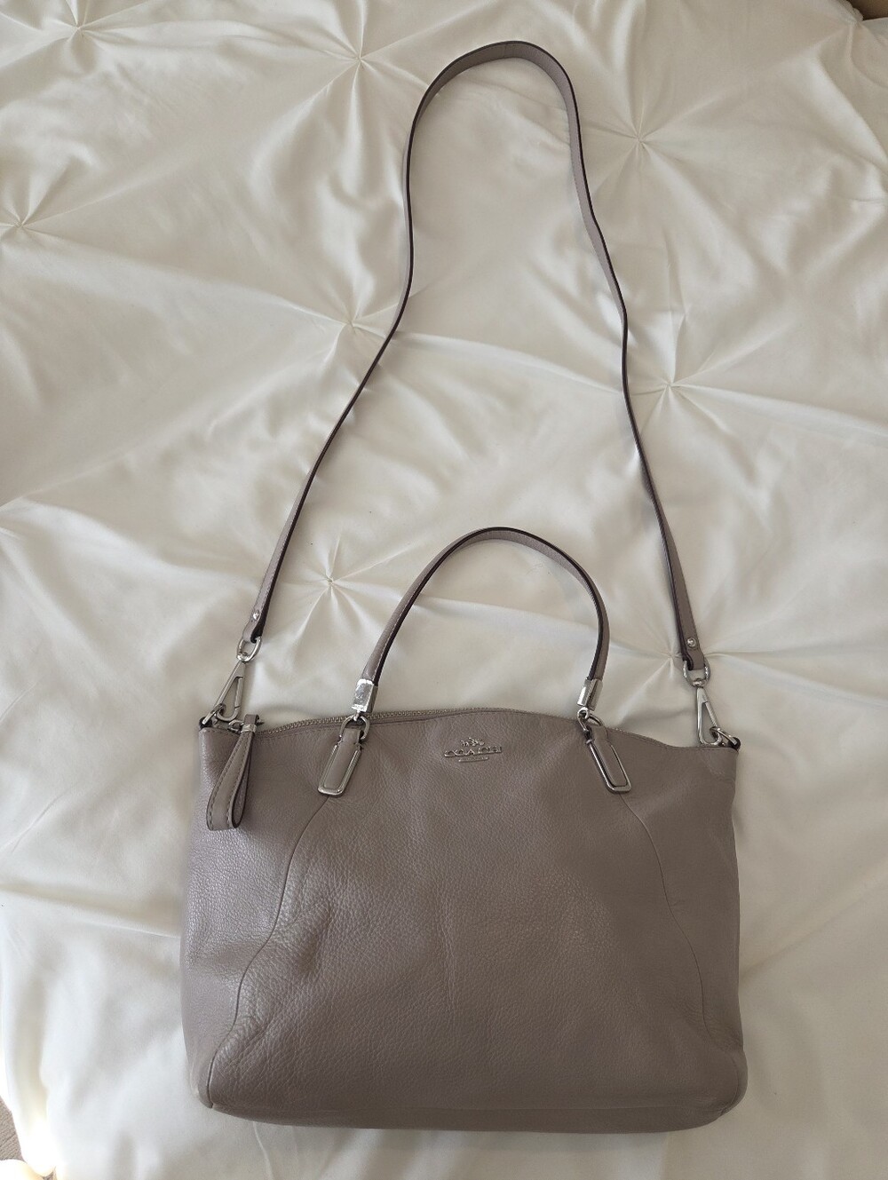COACH Pebbled Leather Satchel in Taupe - Picture 8 of 10
